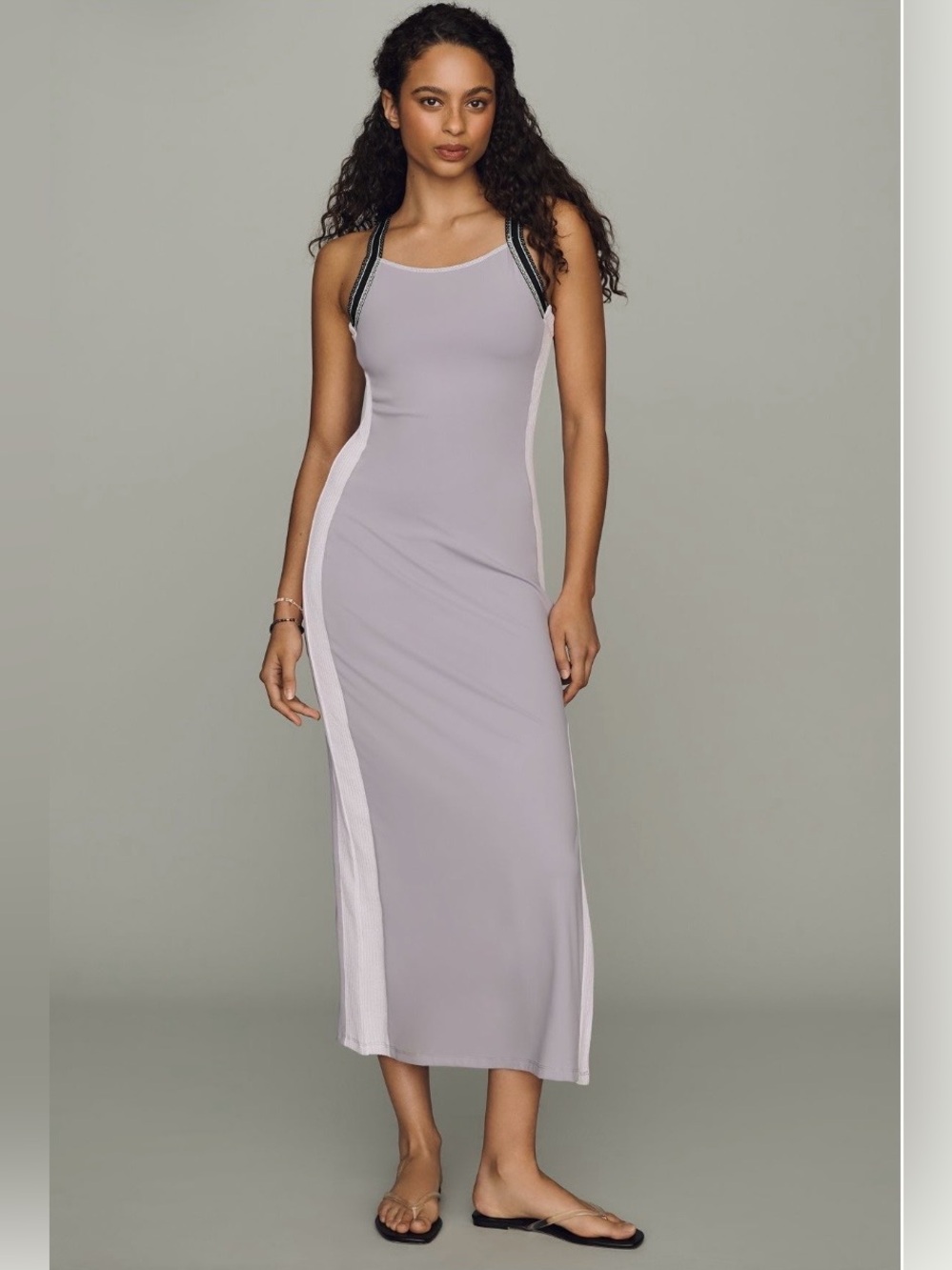 Anthropologie Daily Practice Lavender Grey Open Back Column Midi Dress  MED  NWT